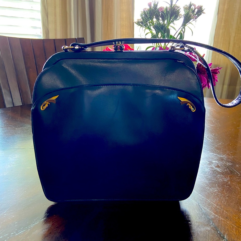 Vintage Navy Blue with Red Interior Dofan Handbag